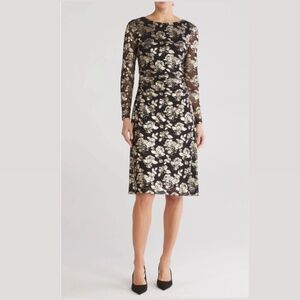 Connected Apparel Foiled Mesh Long Sleeve Dress size 6
